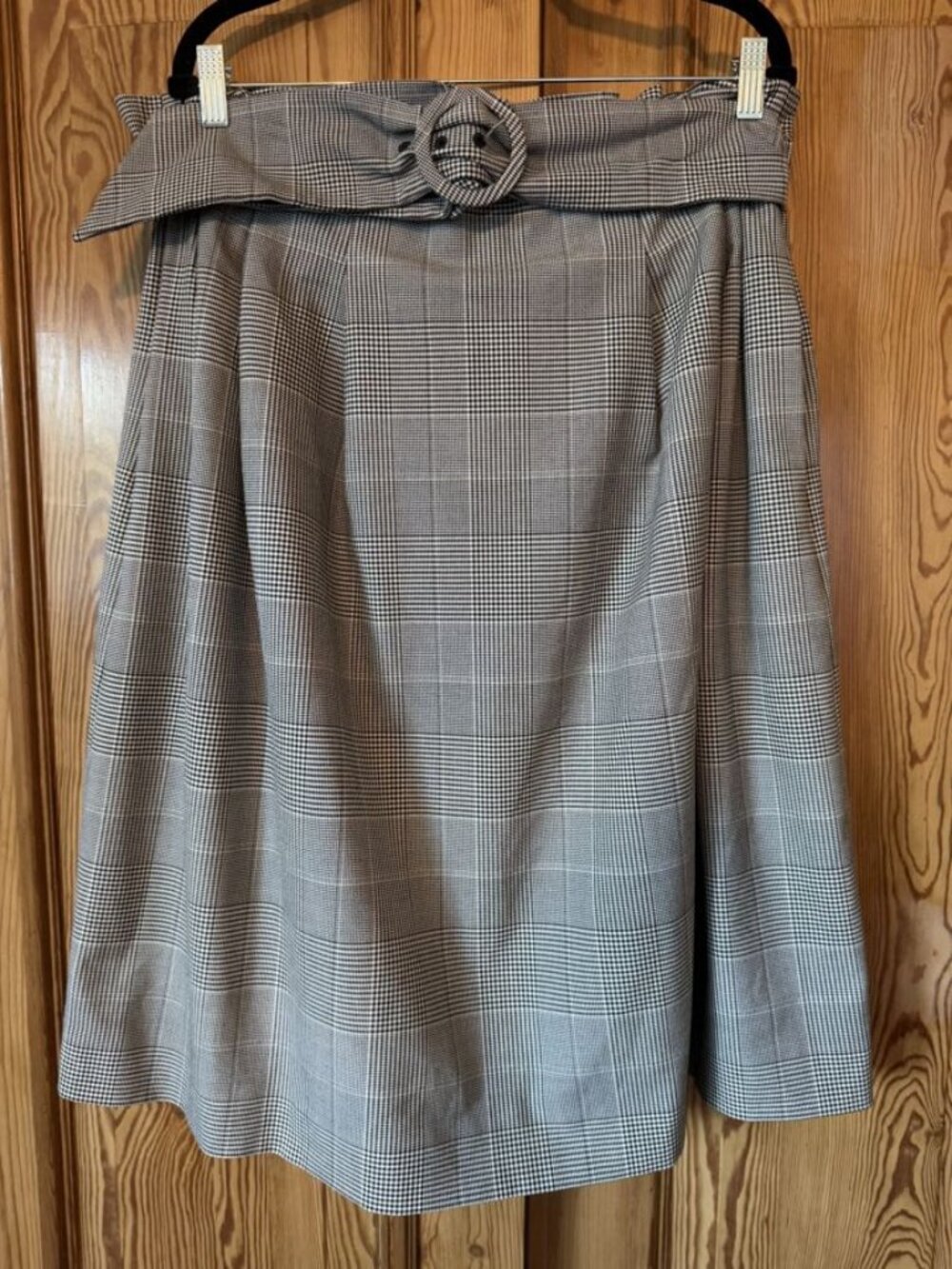 Glen Plaid Paperbag Waist Belted Midi Skirt Size L